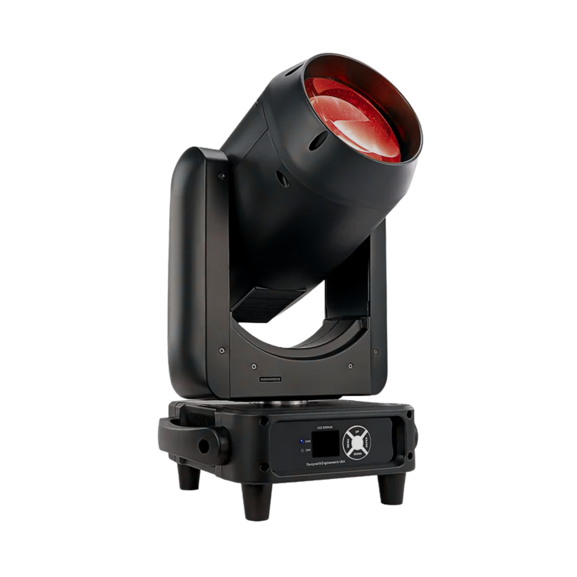 Visualux Beam 380 DMX moving head light showcasing its sleek design and advanced lighting features.