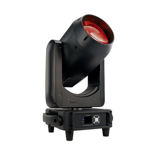 Visualux Beam 380 DMX moving head light showcasing its sleek design and advanced lighting features.