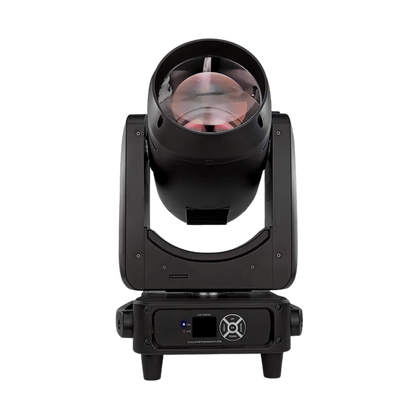Visualux Beam 380 DMX light head, showcasing a sleek design with adjustable angles and vibrant lighting effects.