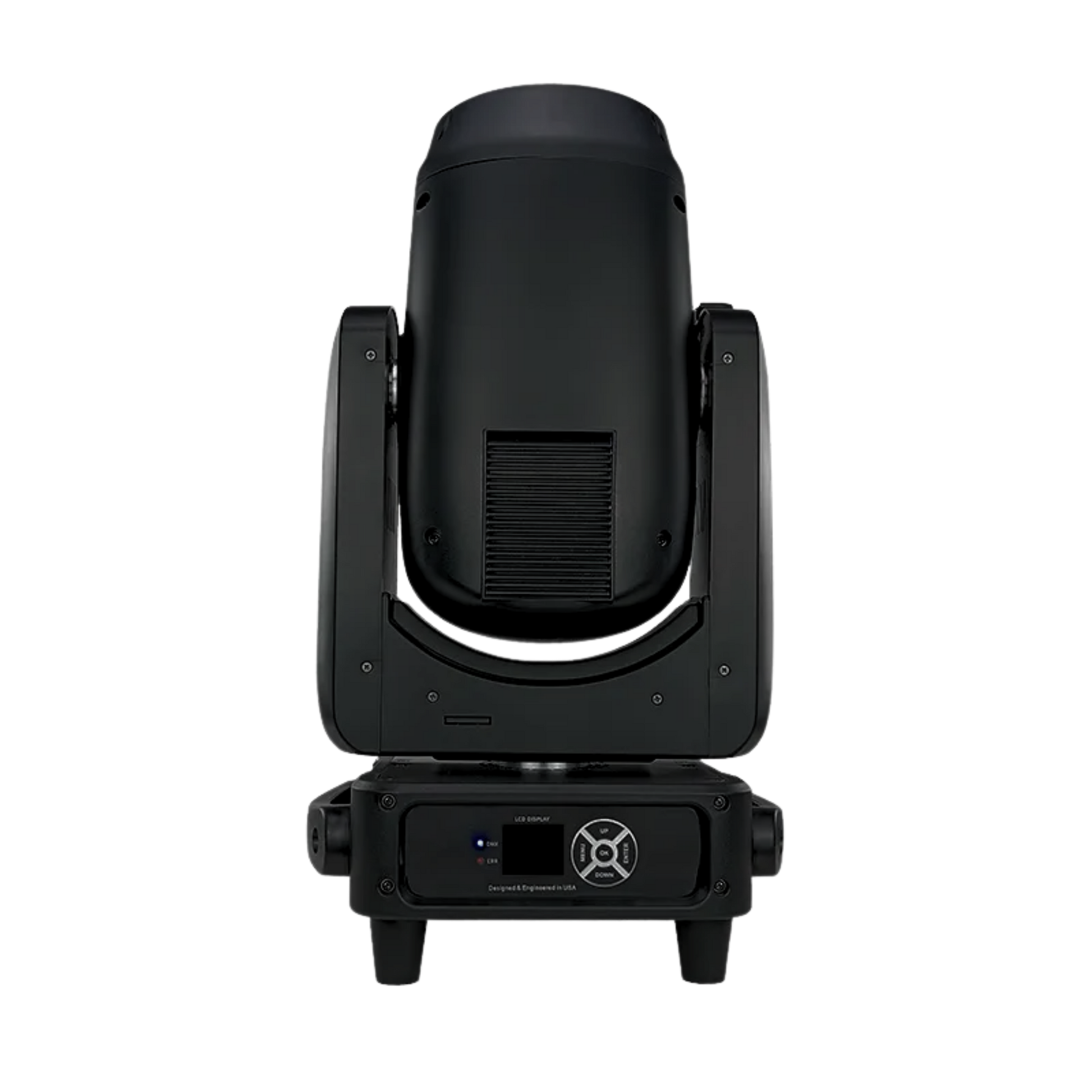 Visualux Beam 380 DMX light featuring a mobile head design, showcasing its sleek body and adjustable lighting elements.