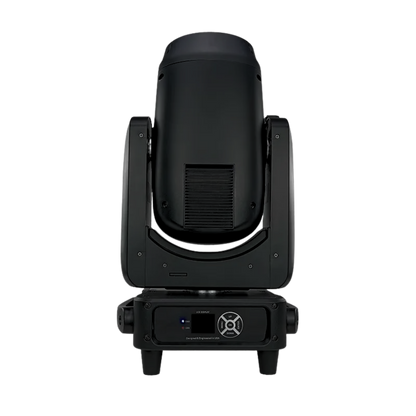 Visualux Beam 380 DMX light featuring a mobile head design, showcasing its sleek body and adjustable lighting elements.