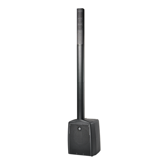 DAS AUDIO Altea-Duo-10A active sound tower with 10” subwoofer and mixer, featuring a sleek design and compact build.