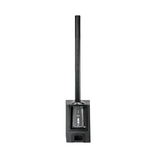 Portable DAS AUDIO Altea-DUO-20A sound tower with subwoofer and mixer, showcasing its three-way speaker design.