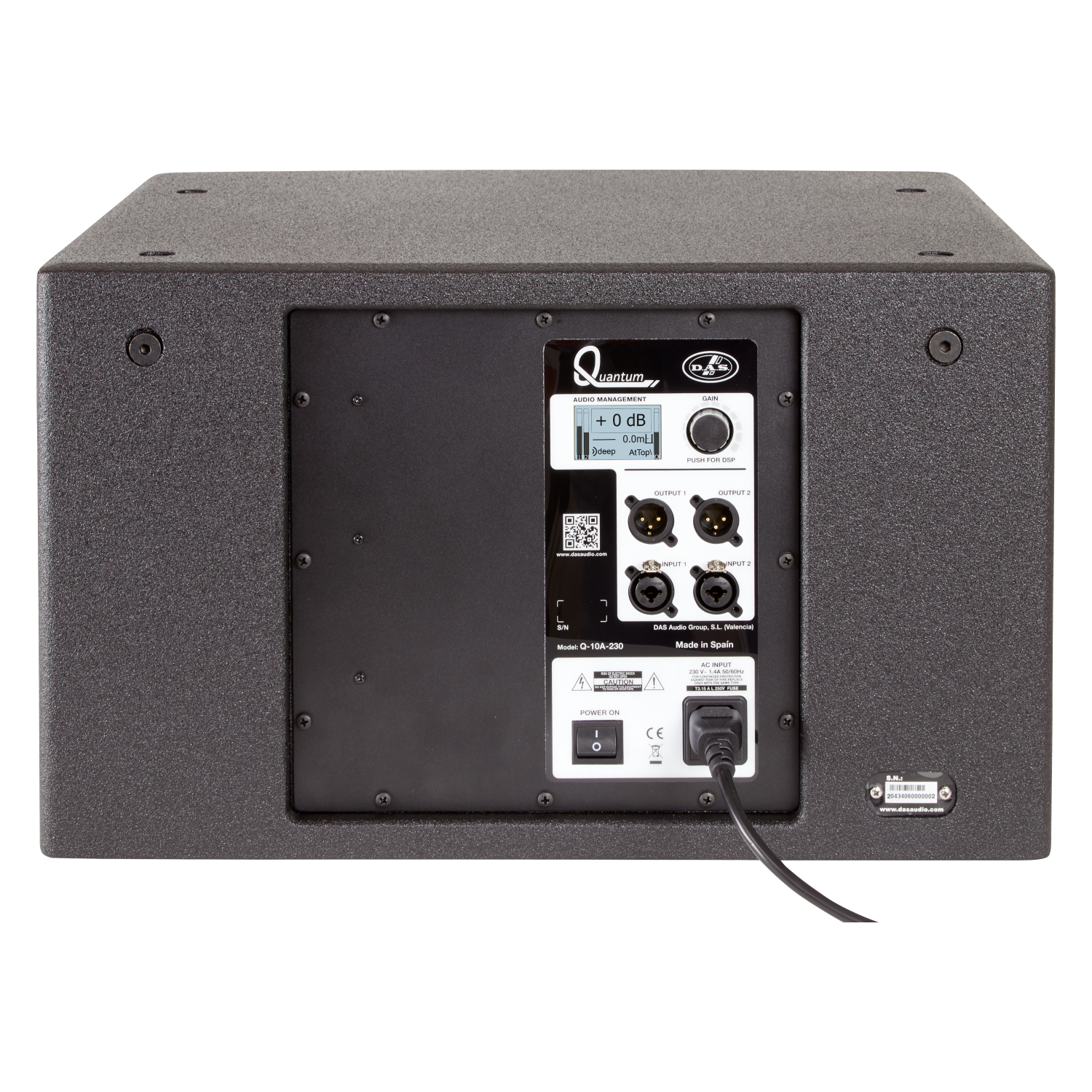 Visualux QUANTUM Q-10A active subwoofer, showcasing its sleek design and professional audio features.