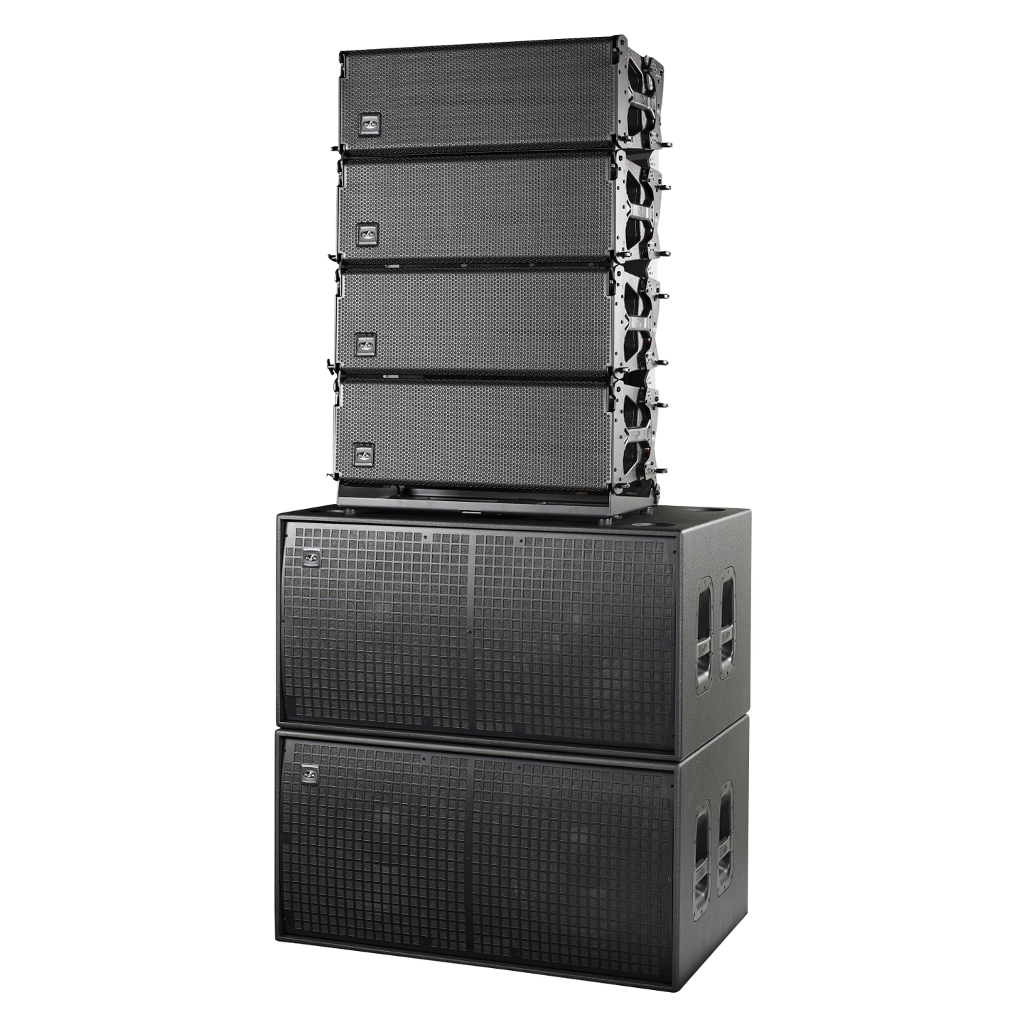 DAS AUDIO EVENT-210A active 3-way line array speaker with dual 10-inch drivers, showcasing its sleek design and robust build.