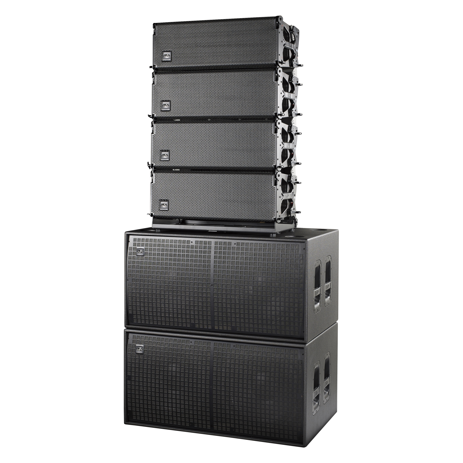 DAS AUDIO EVENT-210A active 3-way line array speaker with dual 10-inch drivers, showcasing its sleek design and robust build.