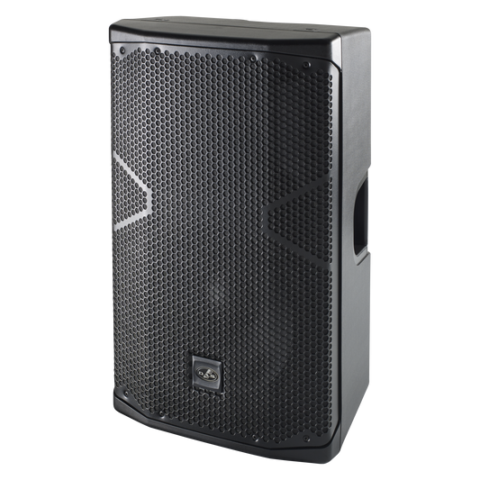DAS AUDIO ALTEA-412A 12” bi-amplified professional audio speaker on a stand with a sleek black design.